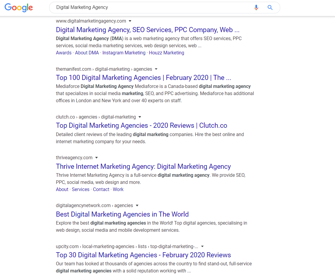 Agenzia di marketing digitale in SERP