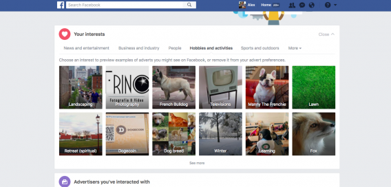 ejemplo de intereses en perfil de facebook.