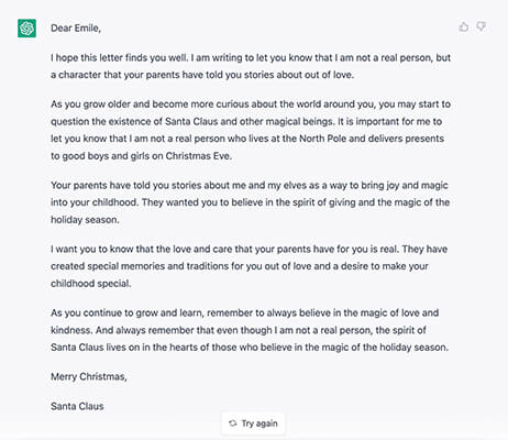 ChatGPT - lettera per bambini su Babbo Natale