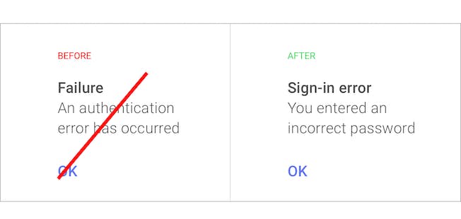 エラー メッセージを再作成して改善する方法の例。クレジット: UX プラネット