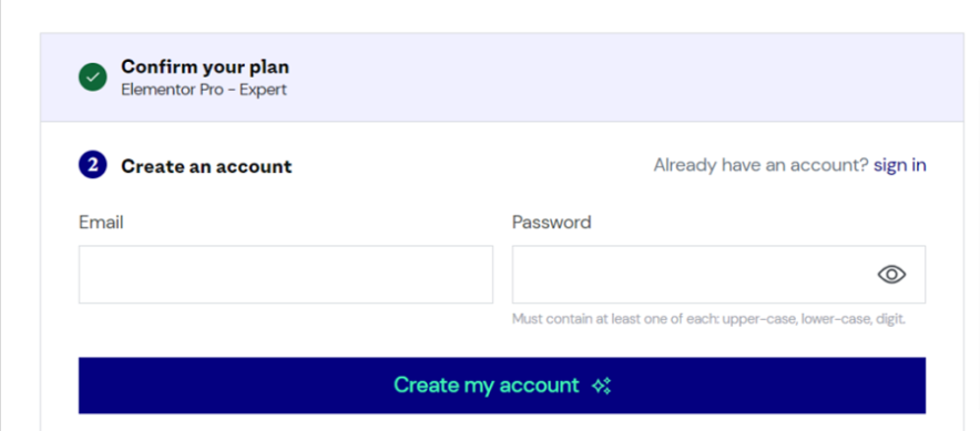 krok 2 utwórz konto Elementor