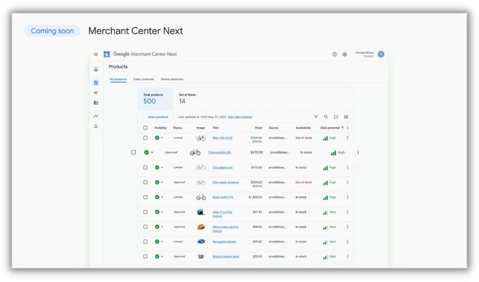 captura de pantalla de la presentación de Google Marketing Live 2023 - Google Merchant Center siguiente