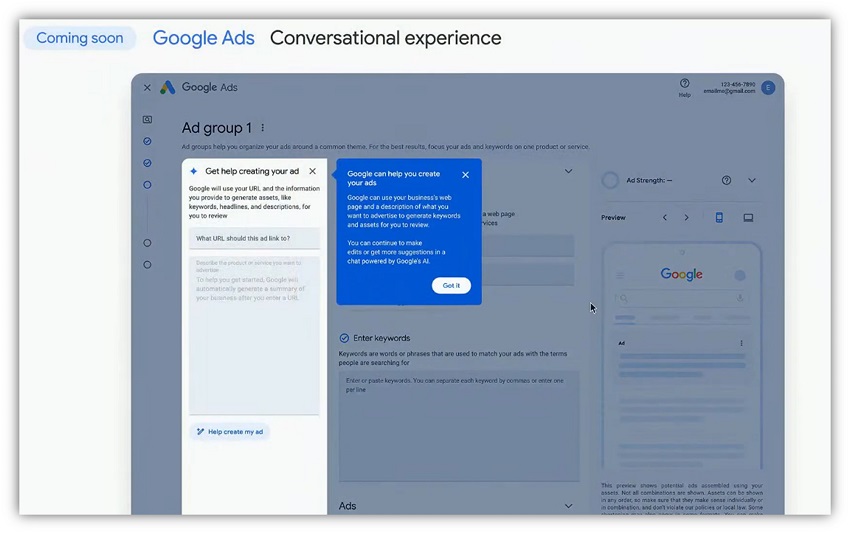 Google Marketing Live: captura de pantalla de la experiencia conversacional
