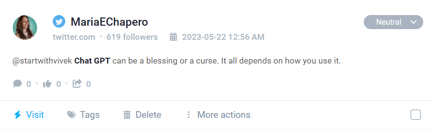 Menção ambivalente do Chat GPT encontrada por Brand24