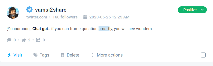 Uma menção de Chat GPT do Twitter encontrada por Brand24