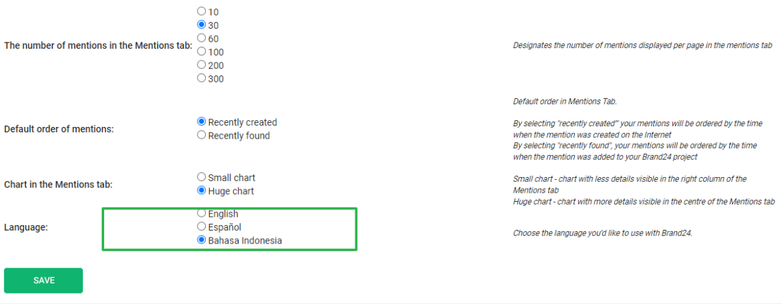 Screenshot der Brand24-Einstellungen