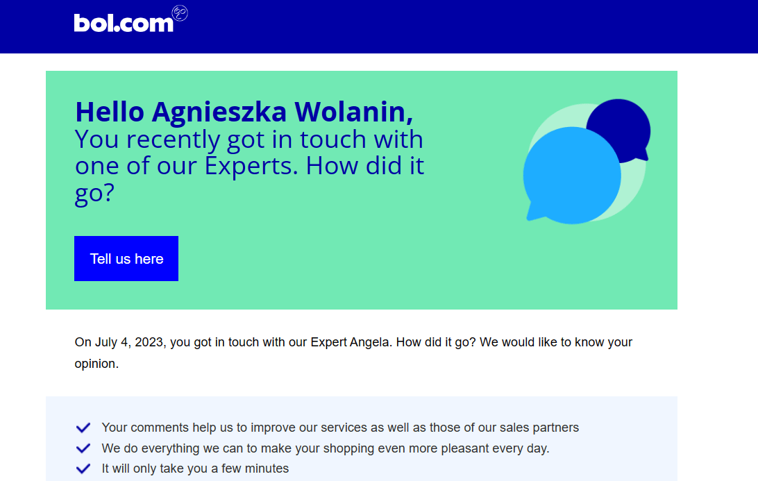 Bol: richiesta di feedback