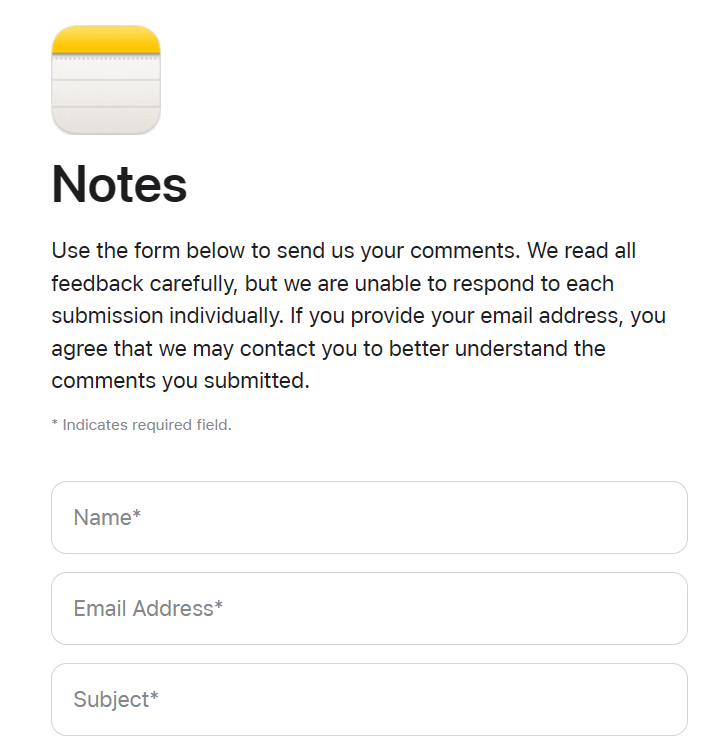 Apple: feedback sulle funzionalità di Notes