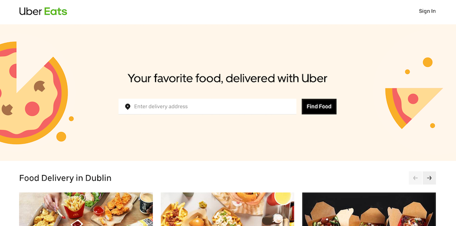 Home page di Uber Eats.