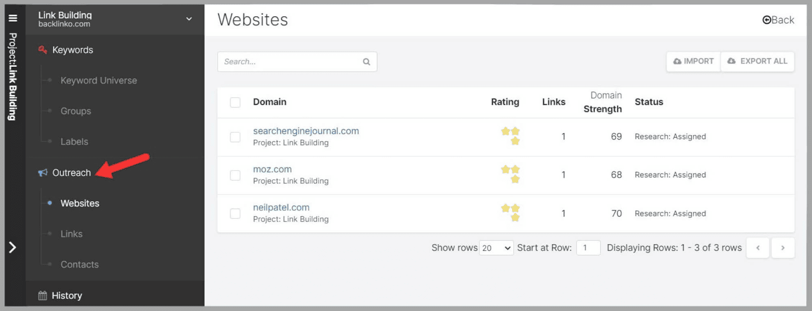 SpyFu 101 Domains added to your outreach campaign
