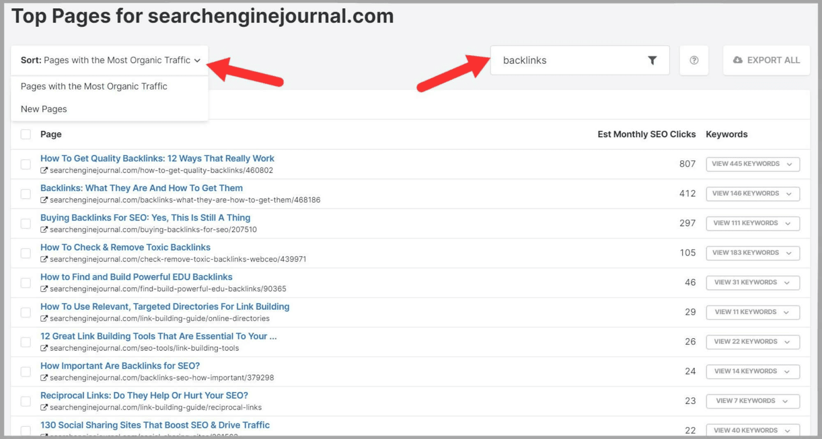 SpyFu 32 Filter to specific keywords of interest