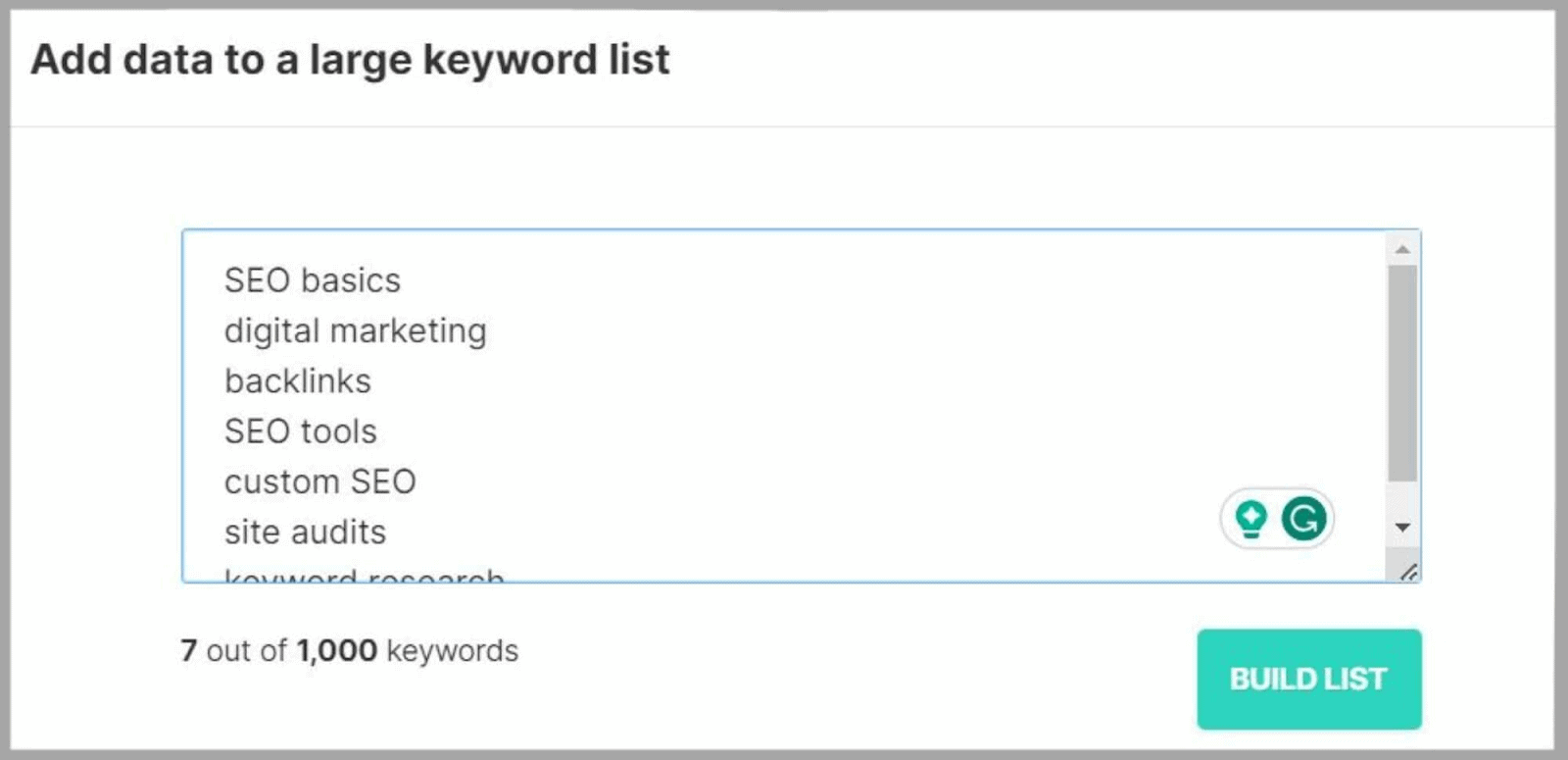 SpyFu 80 Add up to 1000 keywords simultaneously
