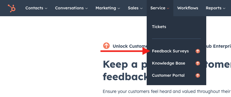 Расположение меню опросов обратной связи