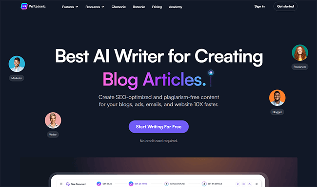 01 Writesonic Pagina de pornire