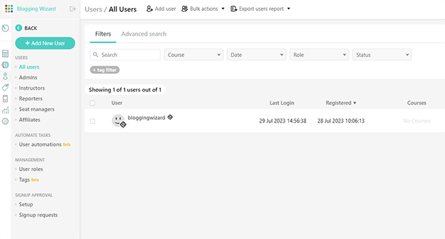 26 Gestionarea utilizatorilor - Bară laterală
