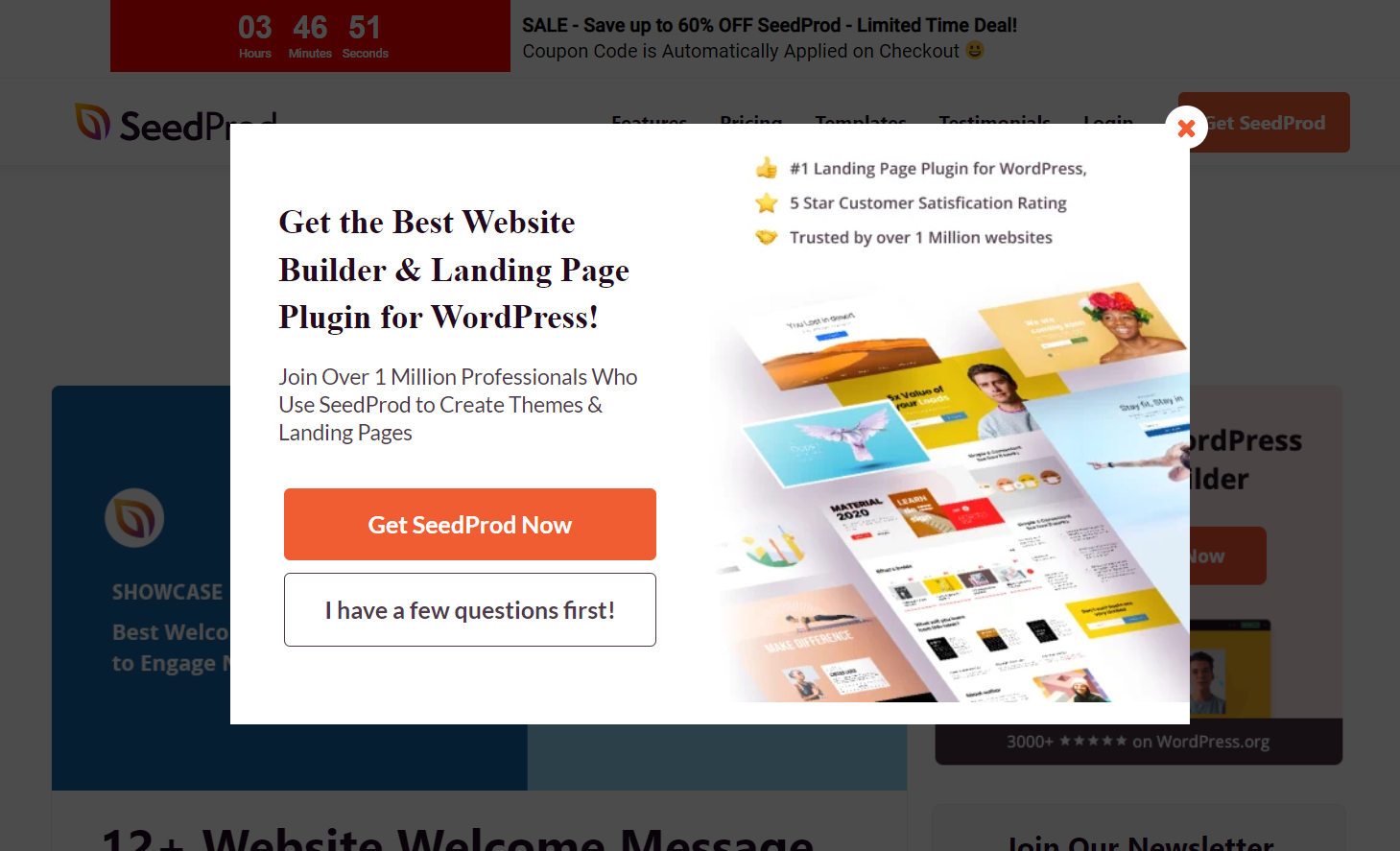 Banner pop-up per richiedere un plugin WordPress a SeedProd