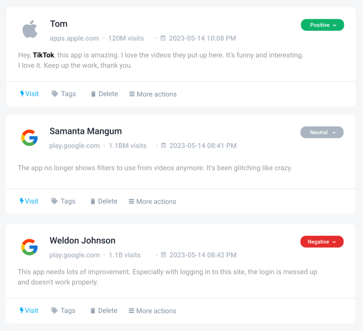 Recenzii online detectate de instrumentul Brand24