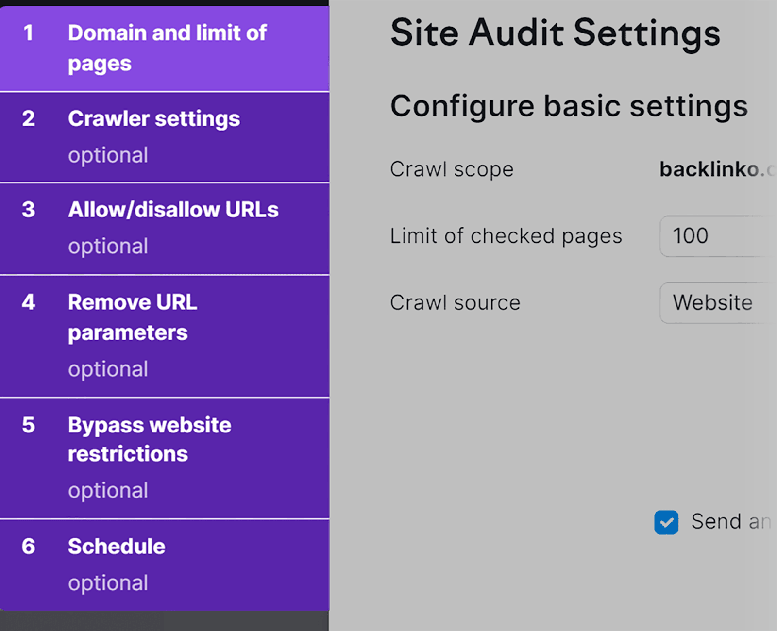 Sesuaikan pengaturan audit situs