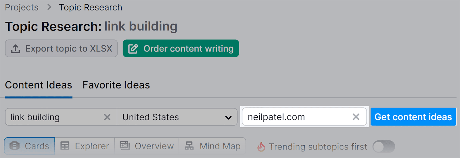 Tambahkan domain pesaing dan klik 'Dapatkan ide konten' Add competitor's domain and click 'Get content ideas'