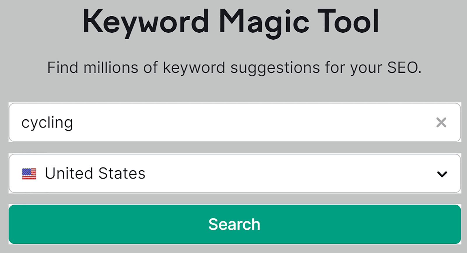 Masukkan kata kunci unggulan 'bersepeda' pada alat Ajaib Kata Kunci lalu tekan pencarian Enter seed keyword 'cycling' on Keyword Magic tool then hit search