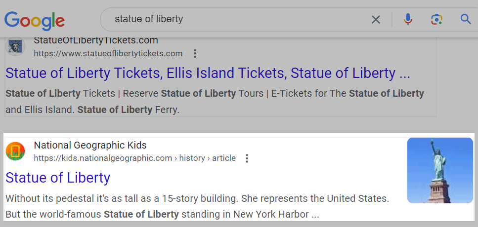 Google 圖片包旁邊的較小縮圖結果 Smaller thumbnail results next to Google image pack