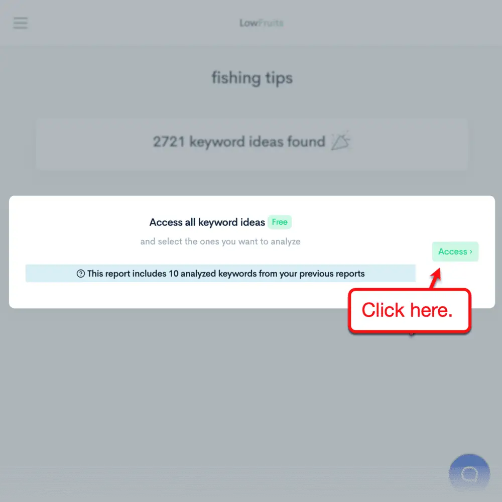 Butonul „acces” idei de cuvinte cheie LowFruits