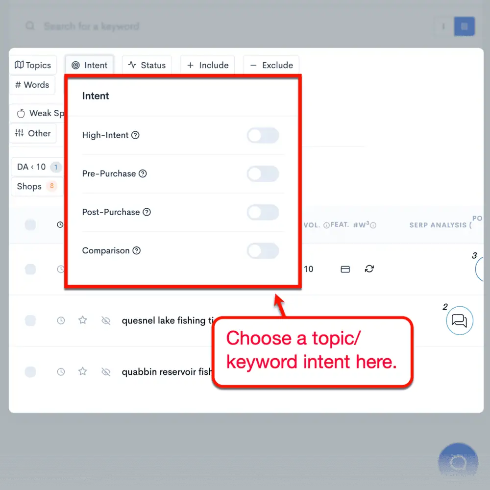 Folosind filtrul de intenție de căutare LowFruits