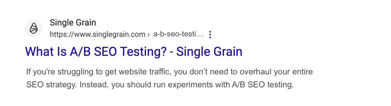 Risultati SERP dei test SEO A-B - Single Grain