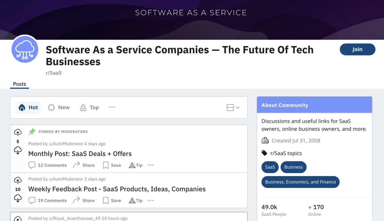 Subreddit SaaS