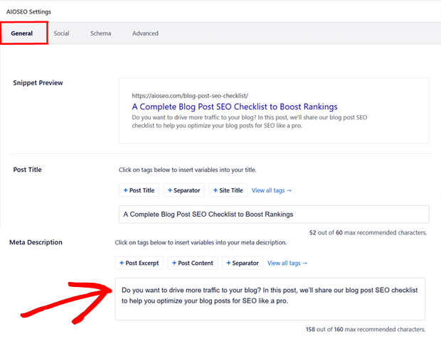 aggiungi meta description con SEO tutto in uno