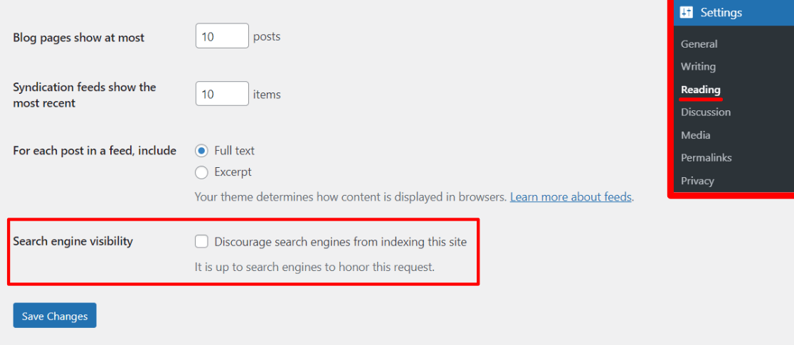 Impostazione della visibilità sui motori di ricerca in WordPress