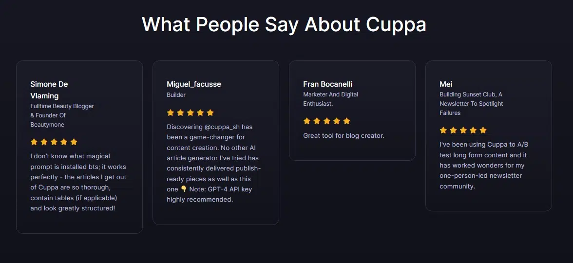 Cuppa.sh Avis des clients Cuppa.sh Customer Reviews