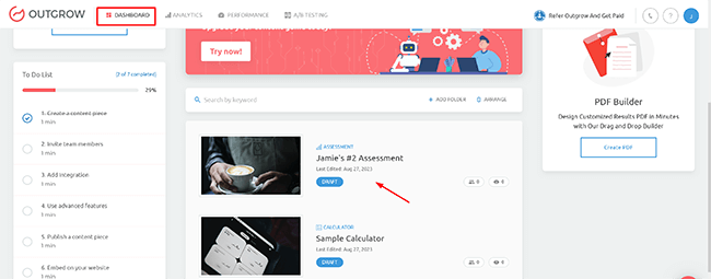 Dashboard und Benutzeroberfläche – Meine Inhalte erstellen