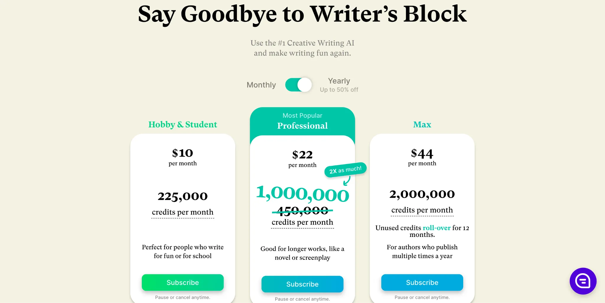 Sudowrite 가격 Sudowrite pricing