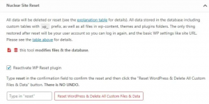 wp reset nuklearen reset prozess