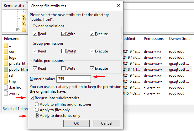 atur izin ke subdirektori