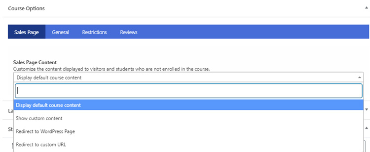 Настройки страницы продаж lifterlms