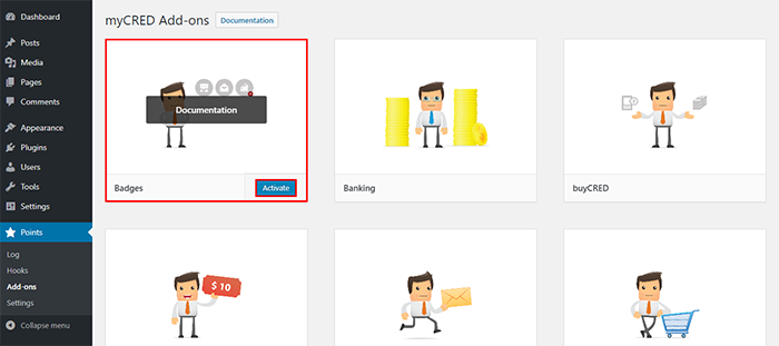 تفعيل إضافات mycred