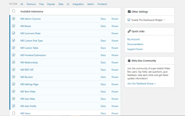 расширения мета-бокса