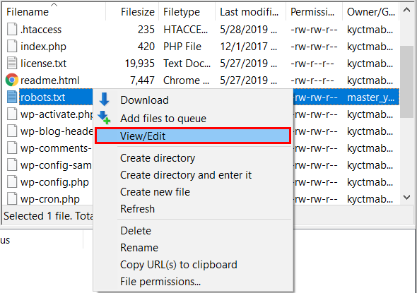 แก้ไขไฟล์ wordpress robots txt