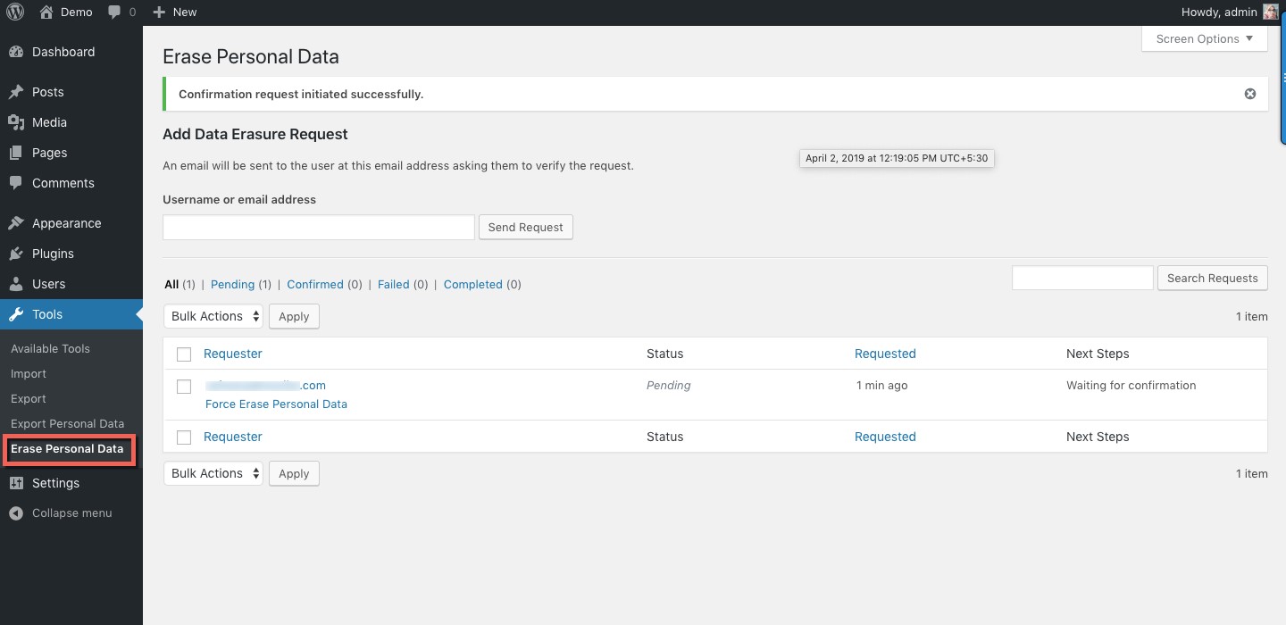 Exportar y borrar datos personales