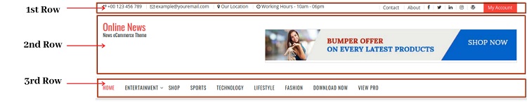 オンラインショップのテーマのヘッダーとフッター
