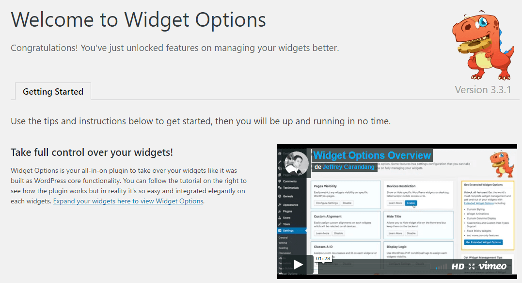 欢迎使用小部件选项