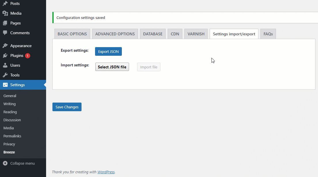 importar configurações de brisa