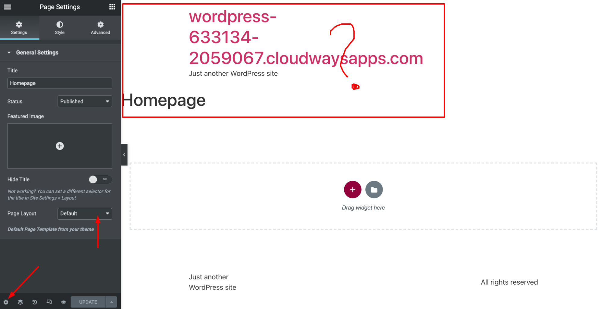 Paramètres de la page Elementor