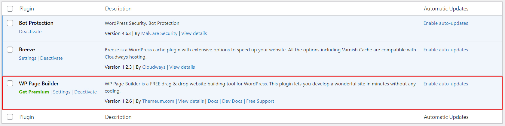wp page builder activat