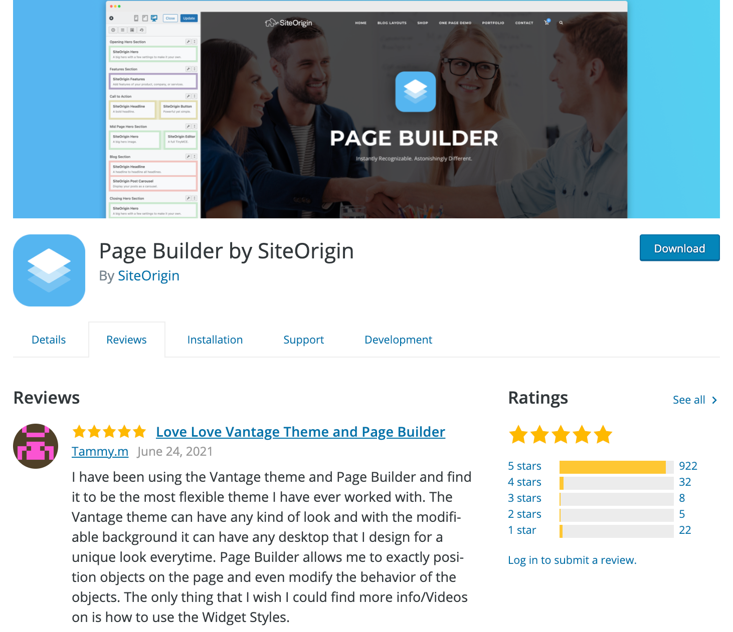 constructeur de page par page de plugin officiel siteorigin