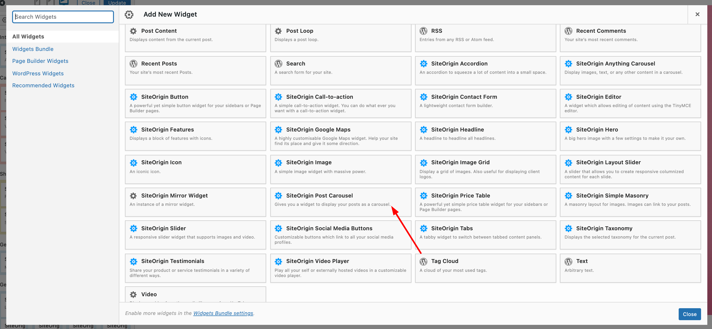 widgets de boucle de publication siteorigin