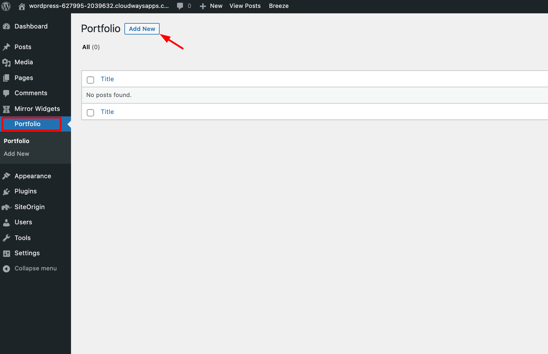 portefeuille de tableau de bord wordpress