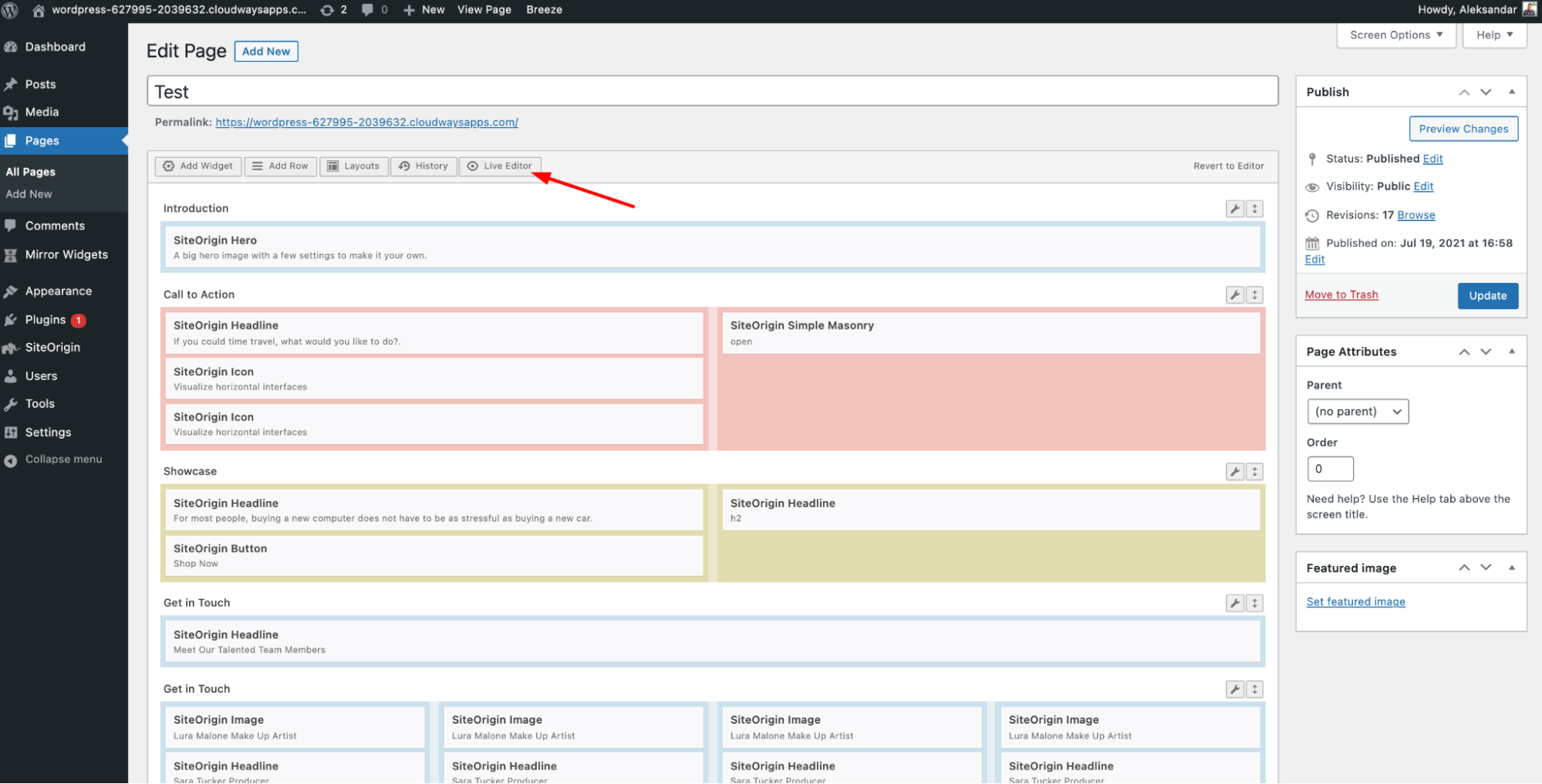 mode d'édition en direct de siteorigin